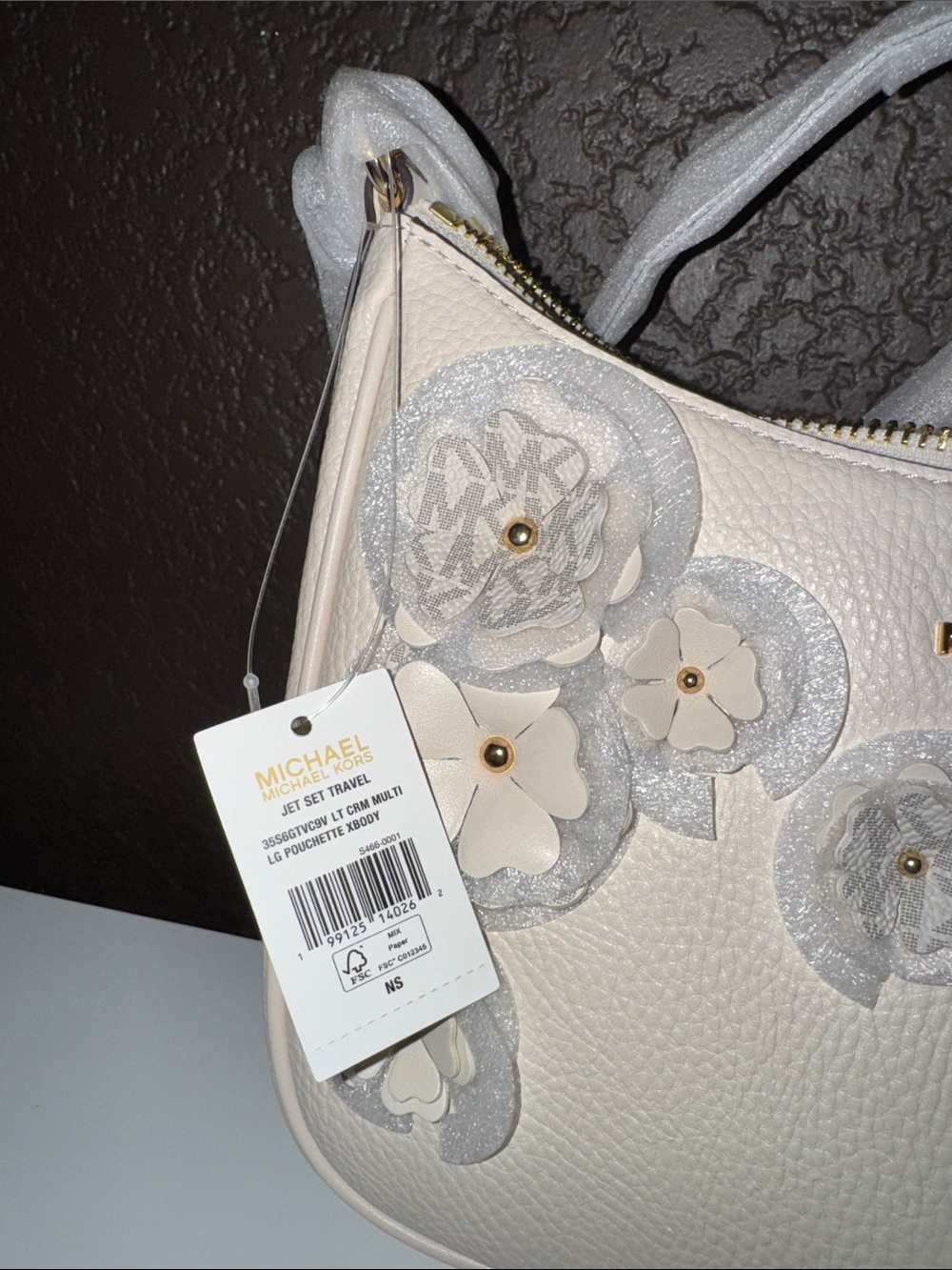 Michael Kors Ivory Floral Applique Shoulder Bag with Gold Logo - Picture 4 of 4